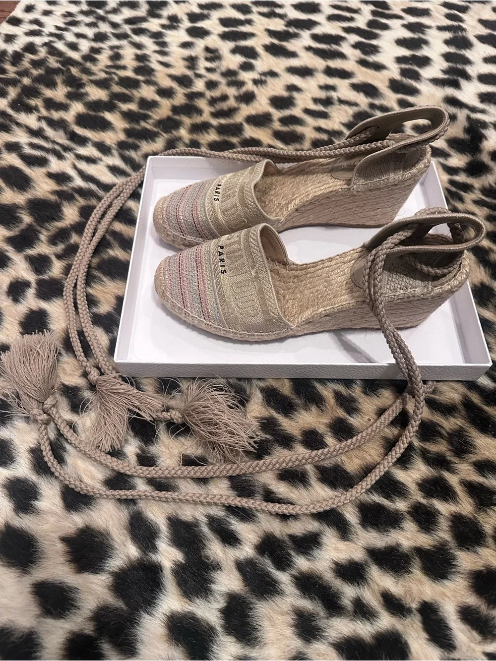 RECEIPT + BOX + DUST BAGS Christian Dior Granville Espadrille Lace-Up Wedges- 41